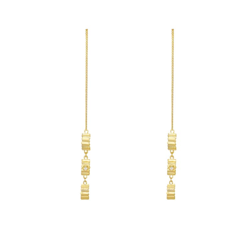 pleats chain Earring (14k gold) - 耳環/耳夾/耳骨夾 - 貴金屬 黃色