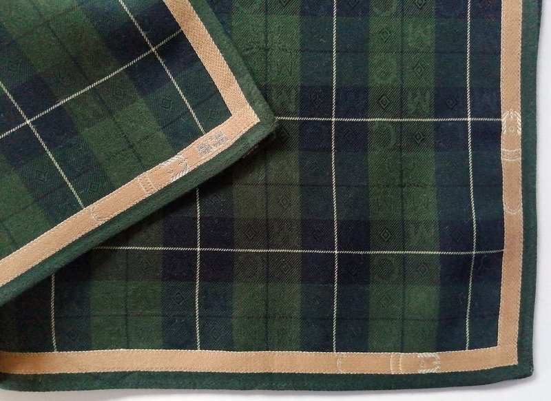 MCM Vintage Handkerchief Pocket Square Green Plaid 18.5 x 18 inches - ผ้าเช็ดหน้า - ผ้าฝ้าย/ผ้าลินิน สีเขียว