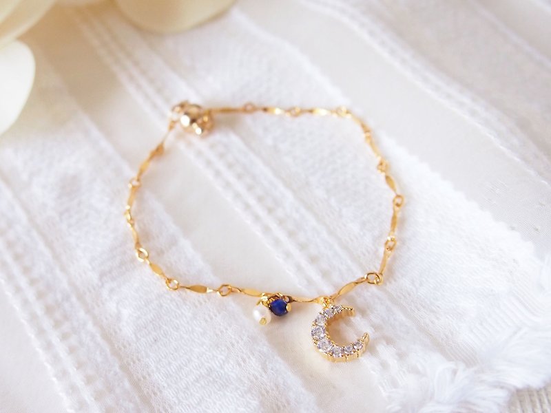 Anniewhere | The moon represents my heart | Pearl lapis lazuli bracelet/anklet - Bracelets - Gemstone Gold