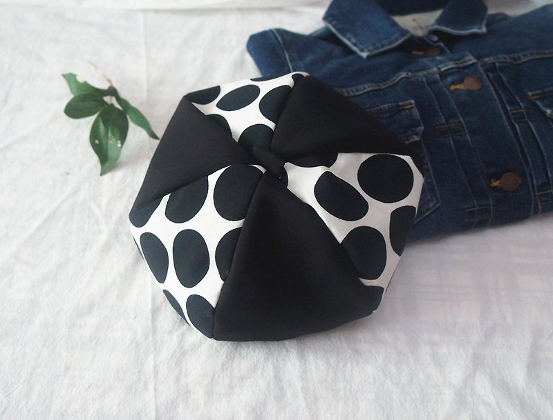 Hand-made polka dot fight black beret painter cap - Hats & Caps - Cotton & Hemp Black