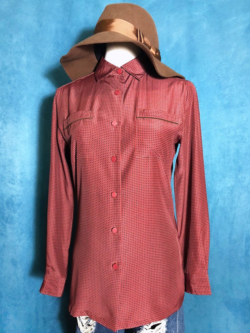 Vintage check pocket long sleeve vintage shirt / bring back to VINTAGE abroad - เสื้อเชิ้ตผู้หญิง - เส้นใยสังเคราะห์ สีแดง