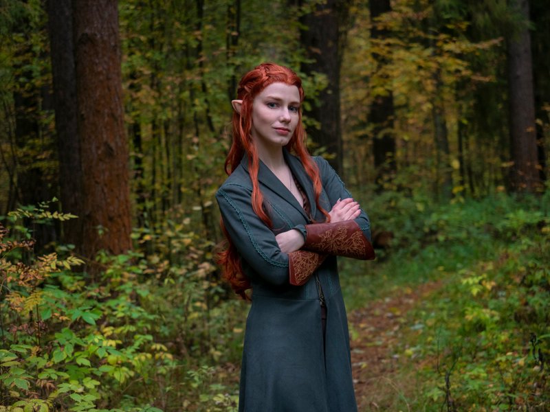 The Hobbit Cosplay - Tauriel Costume - Faux Suede Green Dress - Made to order - ชุดราตรี - เส้นใยสังเคราะห์ สีเขียว