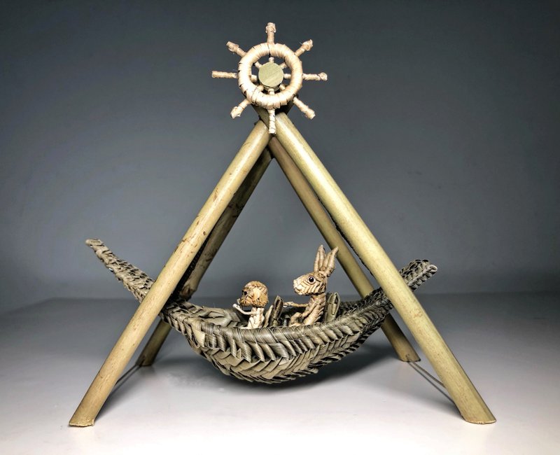 Palm leaf weaving pirate ship original handicraft - Items for Display - Plants & Flowers Khaki