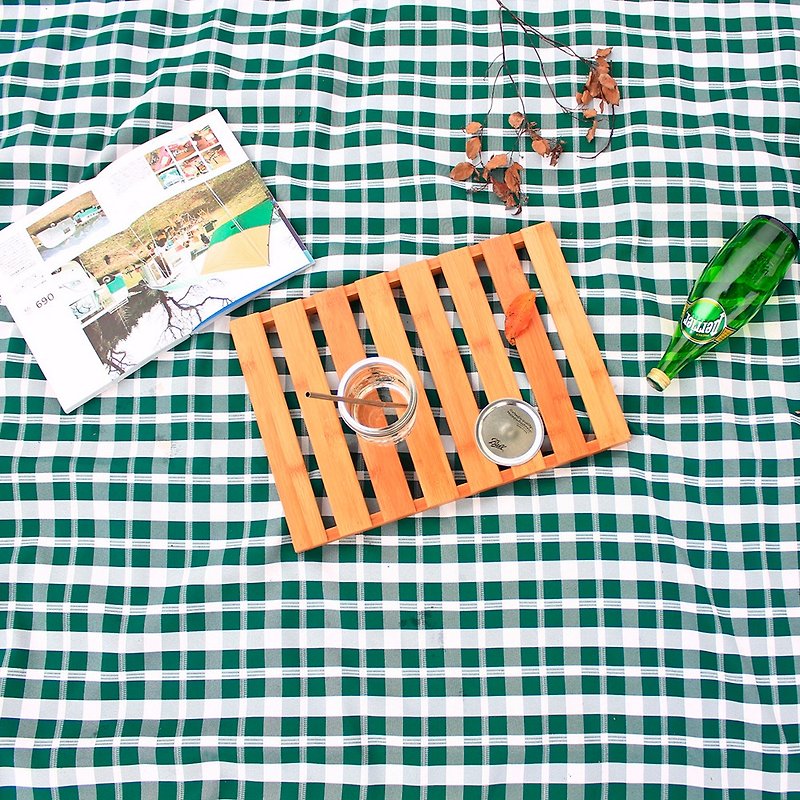 屋外のデュアルユース防水テーブルクロス/ピクニックマット古典的な格子縞の増加段落（緑と白の細かいグリッド） - キャンプ・ピクニック - コットン・麻 グリーン