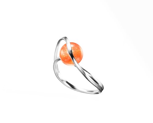 Majade Jewelry Design 太陽石戒指 14k白金輕珠寶戒指 K金訂婚求婚戒指 簡約橘黃小戒指