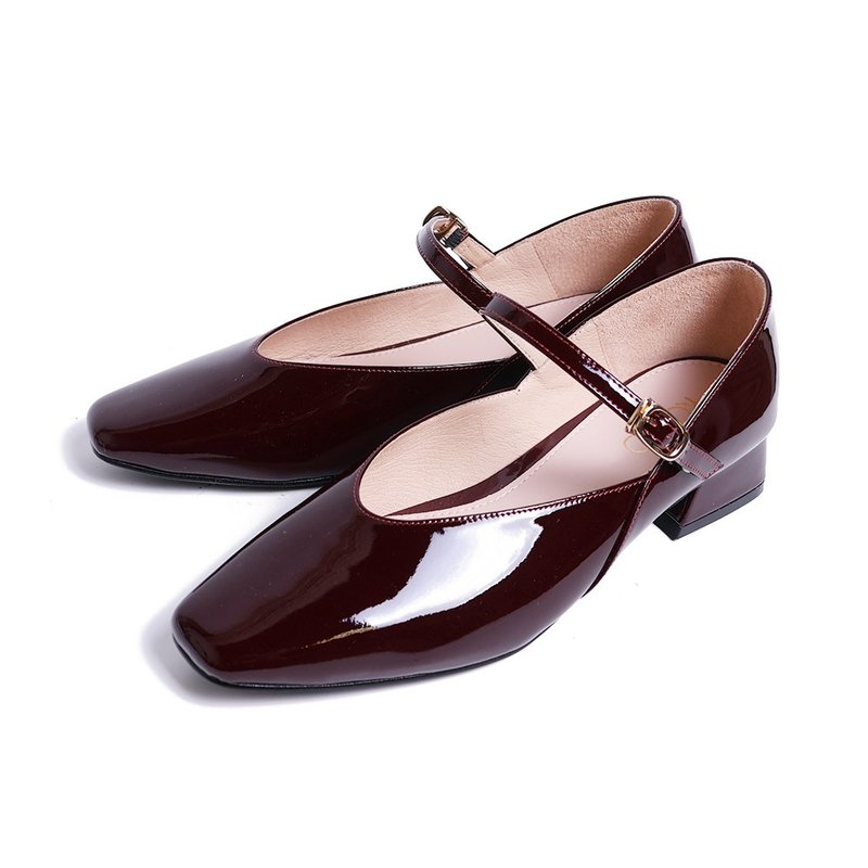 深V美型微寬楦柔軟瑪莉珍酒紅色 - 高跟鞋/跟鞋 - 真皮 紅色