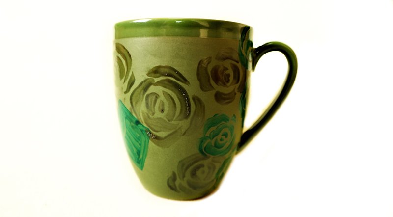 [Christmas exchange handmade custom gift pre-sale] garden hand roasted cup (limited one) - แก้วมัค/แก้วกาแฟ - ดินเผา สีเขียว