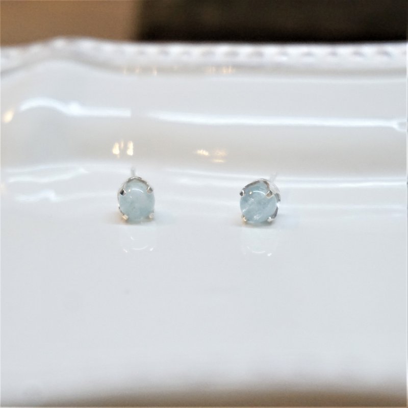 天然原礦耳針 - 海藍寶石 - 925純銀耳針 耳環 貼耳耳針 - 耳環/耳夾 - 半寶石 藍色