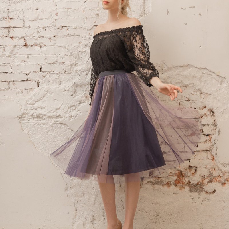 Contrast color inner gloss Phyllis short tulle skirt purple - กระโปรง - เส้นใยสังเคราะห์ สีม่วง