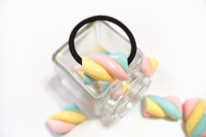 Girl pink cotton candy hair ring | simulation sweets clay hair ring - Hair Accessories - Clay Pink