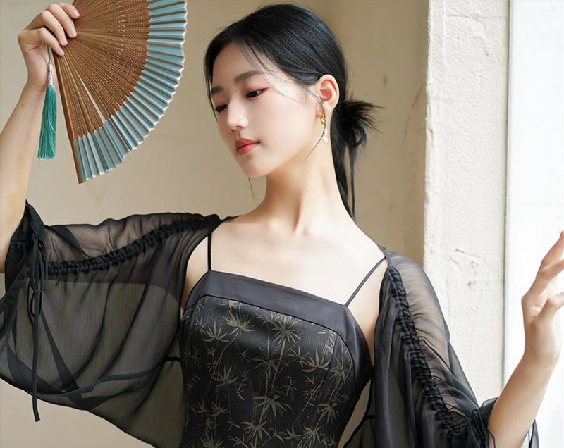 新中式復古中國風 防曬開衫 外披/吊帶裙 - 女上衣/長袖上衣 - 其他材質 黑色
