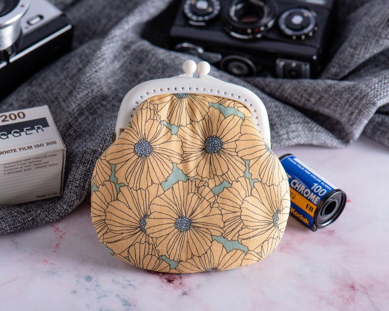 【氣質小花】零錢包#小口金包#可愛#日系#收納 - 散紙包 - 棉．麻 黃色