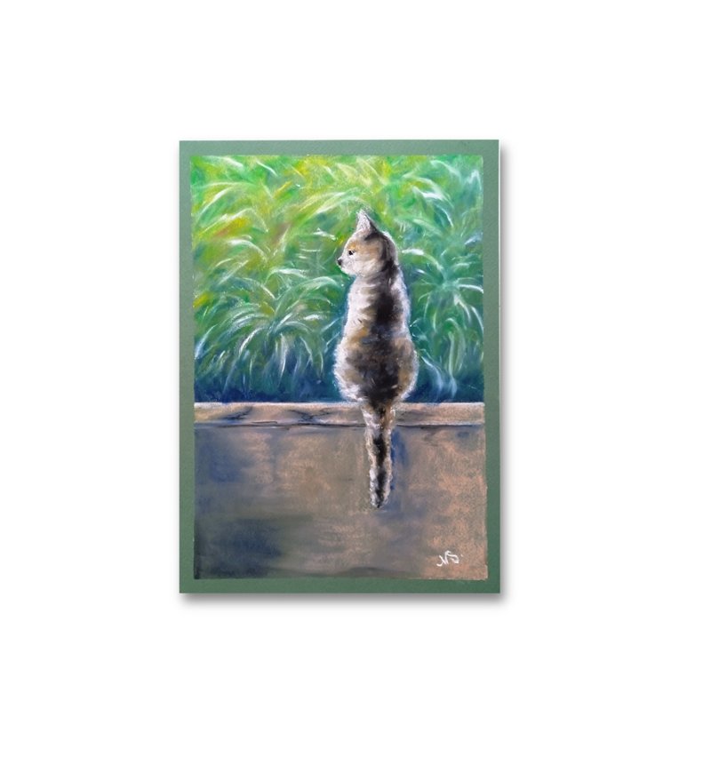 Brown Tabby Cat Painting Original Animal Wall Art Pet Oil Pastel Artwork - Wall Décor - Paper Multicolor