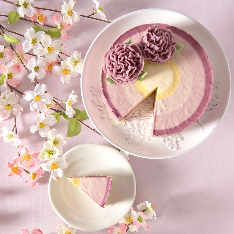 [Jiijiujin] カラフル Xinyu チーズ 6 インチ (ラブキャンドル 1 本 + フラワープレートとフォークセット 1 本 + ケーキナイフ 1 本付き) - ケーキ・デザート - その他の素材 