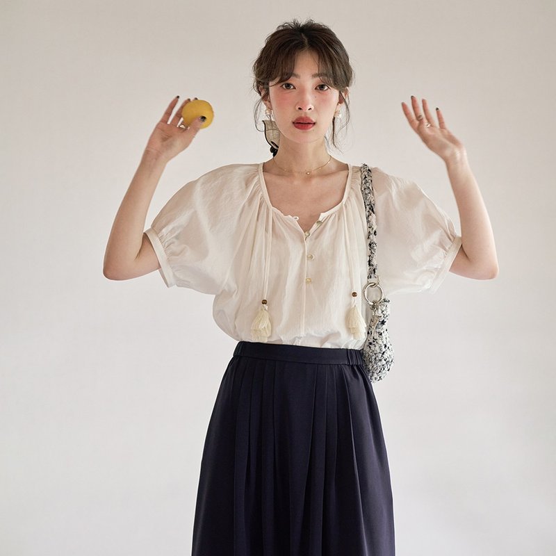 流蘇泡泡袖襯衫|襯衫|兩色|春夏款|Sora-1182 - 女襯衫 - 棉．麻 多色