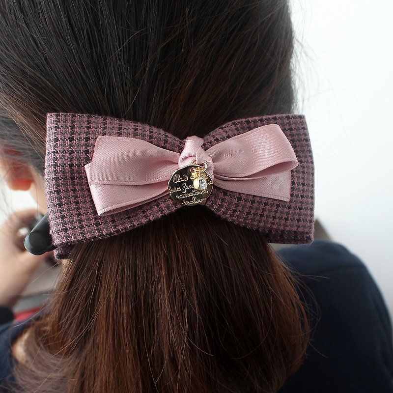 Wool ribbon vintage charm banana clip - 髮飾 - 羊毛 粉紅色