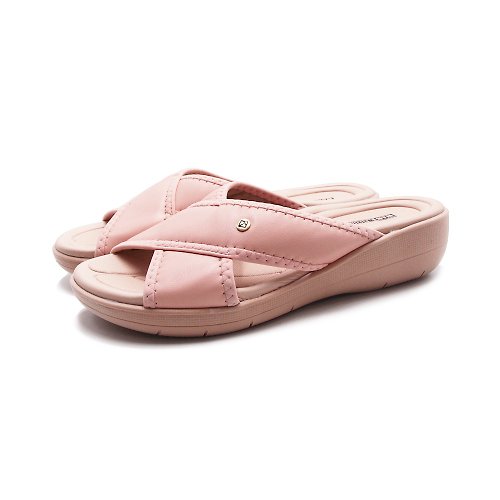 米蘭皮鞋Milano WALKING ZONE 交叉舒適帶厚底拖鞋 女鞋-玫瑰粉