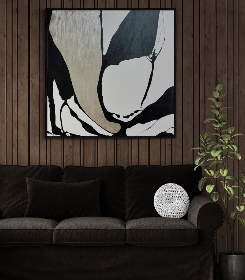 Abstract black gold oil painting on canvas painting Wall Ar for Living room - 壁貼/牆壁裝飾 - 棉．麻 黑色
