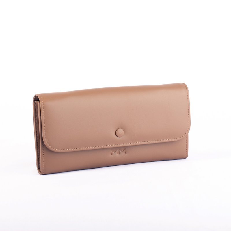 Lily.- Leather long wallet with crossbody strap in Taupe - 皮夾/長短夾/錢包 - 真皮 