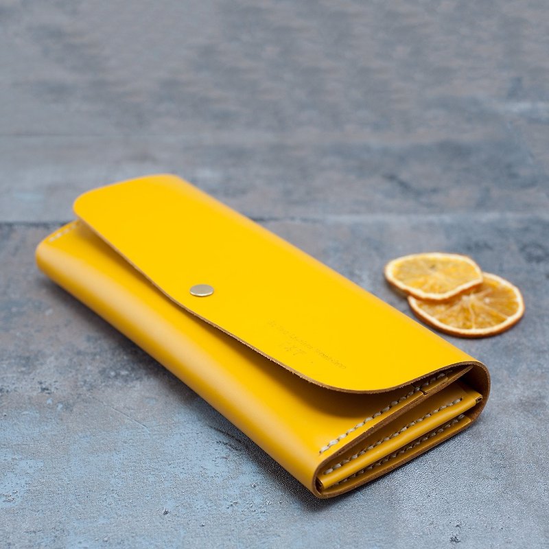 หนังแท้ กระเป๋าสตางค์ สีเหลือง - Long clip leather hand zipper coin purse leather bag leather lemon yellow ∣ Be Two