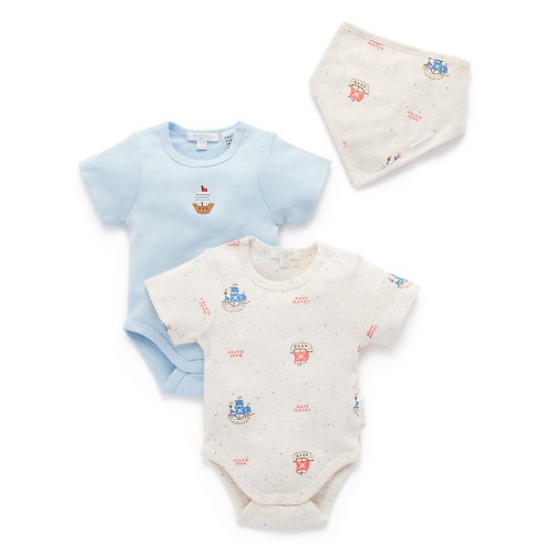 Purebaby有機棉 澳洲Purebaby有機棉嬰兒包屁衣/新生兒連身衣 3件組/彌月禮 粉藍