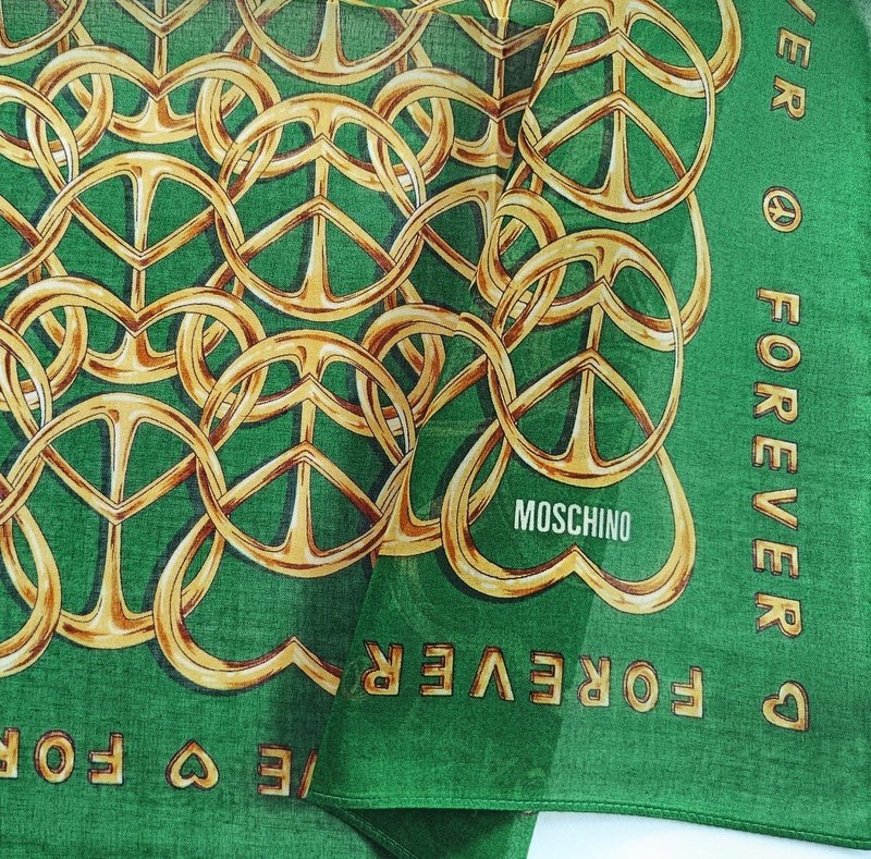 MOSCHINO Vintage Handkerchief Forever Peace Sign 19 x 19 inches - Handkerchiefs & Pocket Squares - Cotton & Hemp Green