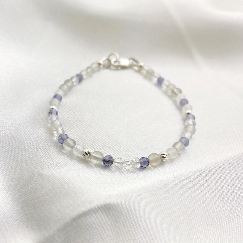 Crystal bracelet x natural stone bracelet x Shining diamond x moonstone sterling silver craftsman stone handmade | Lajier (limited edition) - Bracelets - Crystal Gray