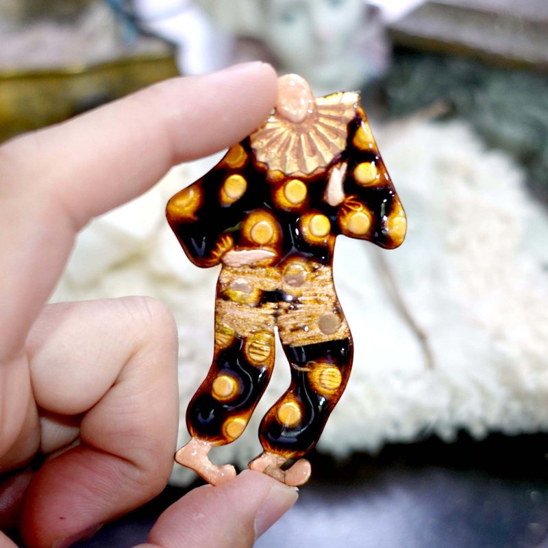 日本中古金屬波點小丑心口針胸針別針襟針 高級二手古著珠寶首飾 - 胸針 - 其他金屬 金色