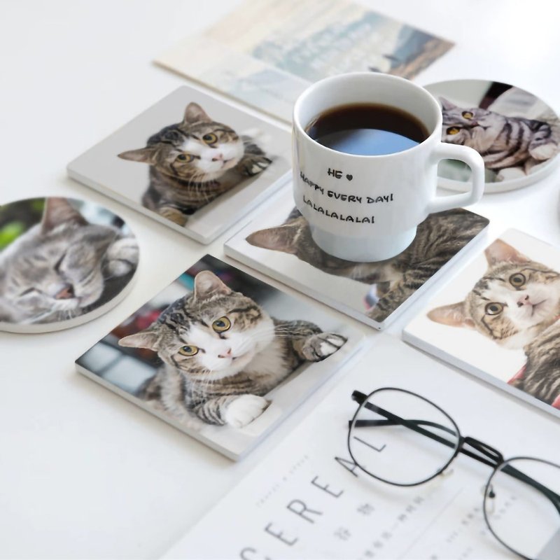 [Customized gift] Ceramic square coaster 4 set color printing gift gift - Coasters - Pottery White