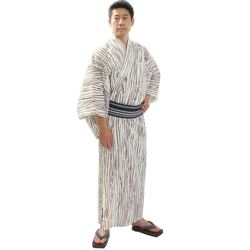 日本 和服 男 綿麻 浴衣 腰封 M/L/LL 2 件 套組 z24-103b yukata - 其他 - 棉．麻 白色
