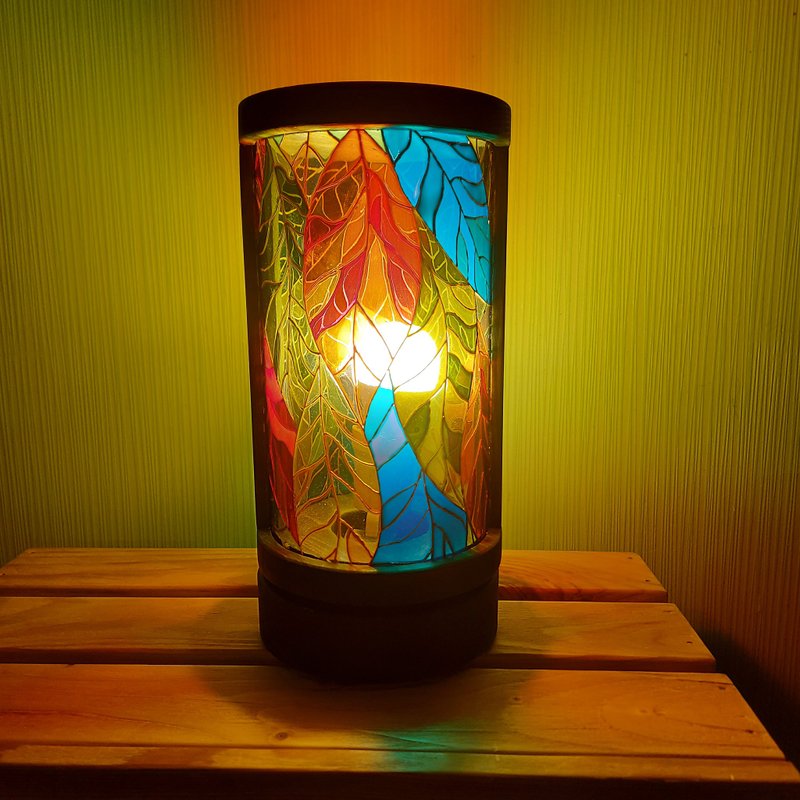 Bright decorative wooden night light for bedroom or nursery. Stained glass - Lighting - Wood Multicolor