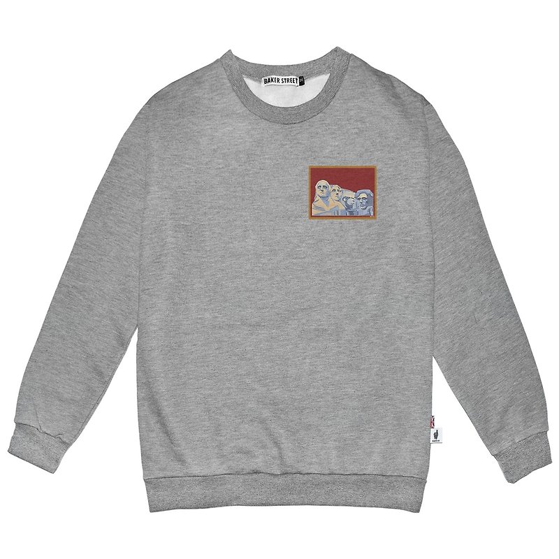 British Fashion Brand -Baker Street-Little Stamp:Mount Rushmore Sweatshirt - เสื้อผู้หญิง - ผ้าฝ้าย/ผ้าลินิน สีเทา