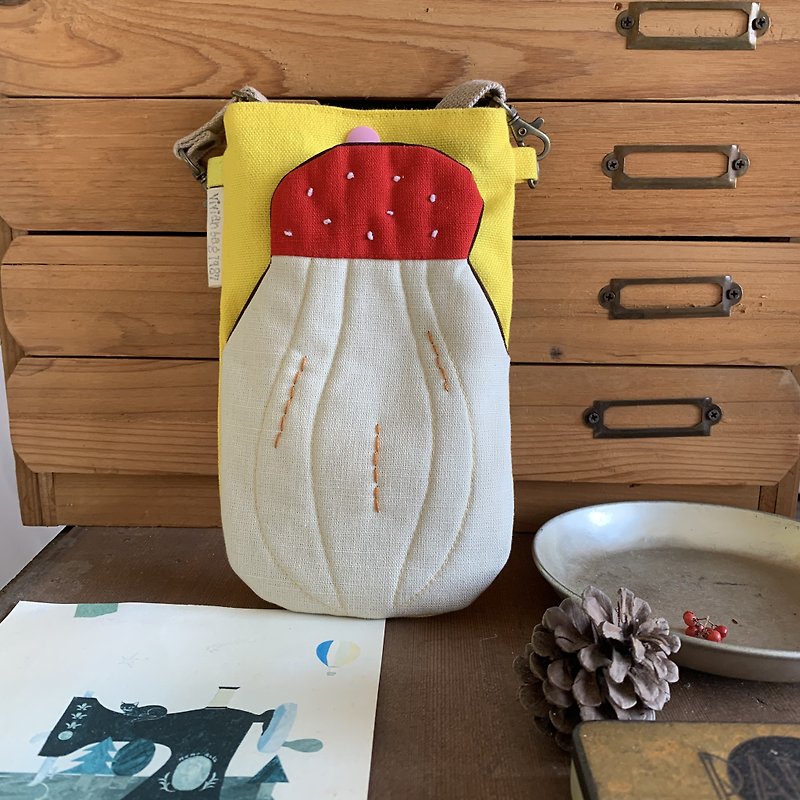 Red Mushroom/Mustard Yellow Bottom/Crossbody Bag/Phone Bag - Messenger Bags & Sling Bags - Cotton & Hemp Red