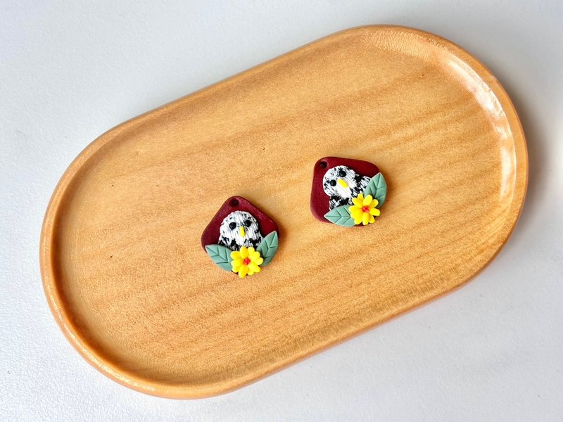 [Lucky Owl] – Polymer clay diffuser earrings s925 Silver-plated ear pins/ear hooks - ต่างหู - ดินเผา สีแดง