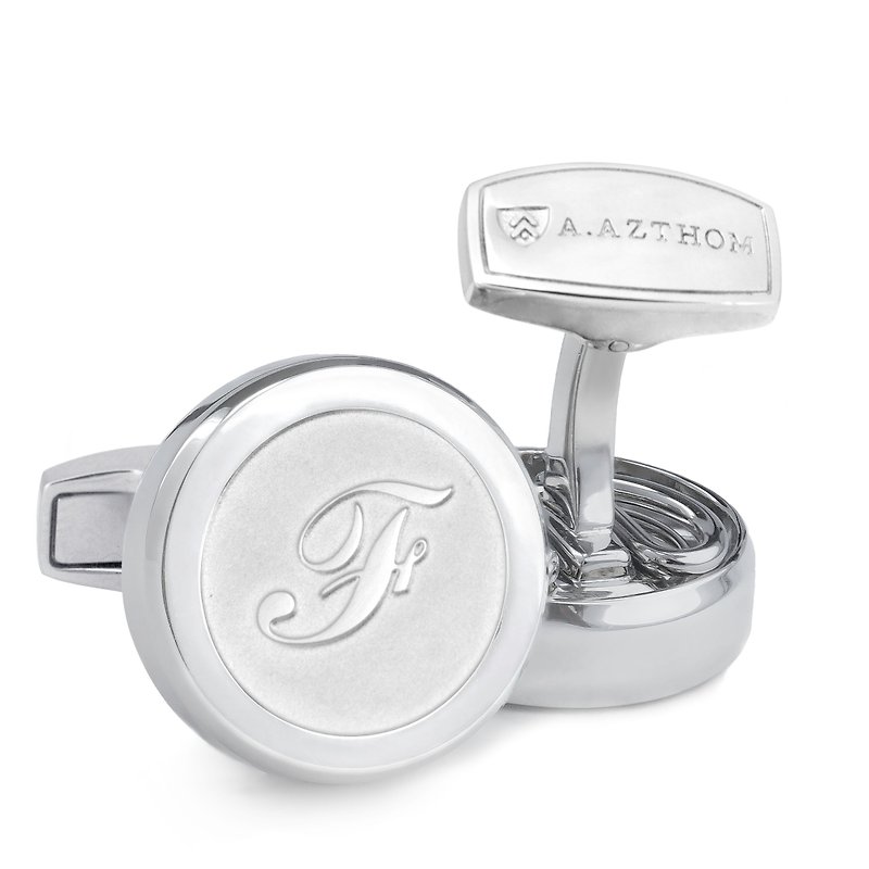 Monogram Etcehd Silver Cufflinks with Clip-on Button Covers (F,G,H,I,J) - กระดุมข้อมือ - โลหะ สีเงิน