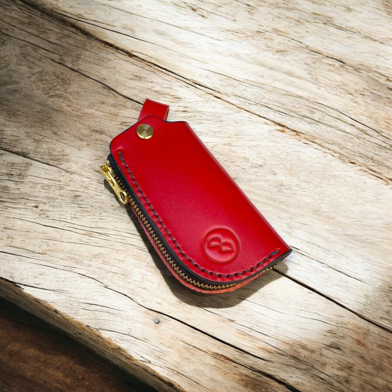 Handmade cowhide zipper car key bag - Dafang Red (customized, birthday, Valentine's Day, Father's Day) - Keychains - Genuine Leather Red