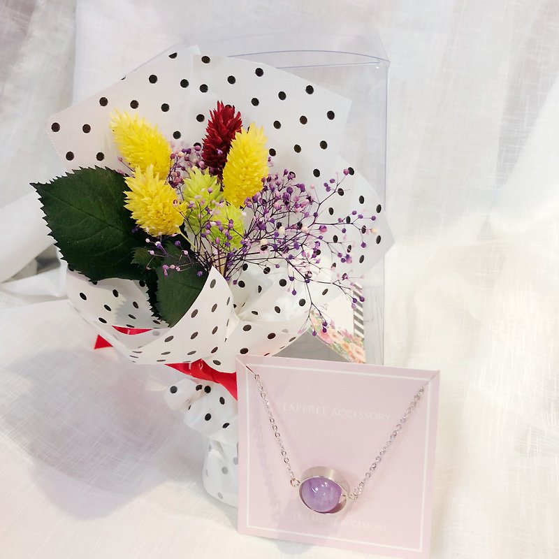 褔袋乾燥花束のギフトボックスは花を枯らさないアメジストネックレスネックレス紫 - チョーカー - クリスタル パープル