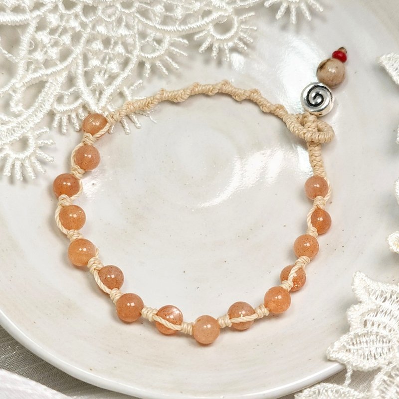 Bracelet Sunstone Contains Gold Bright Mineral Wax Thread 925 Silver Coral Coral Jade Gemstone Bracelet - สร้อยข้อมือ - เครื่องเพชรพลอย สีส้ม