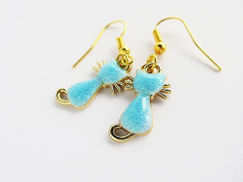Piercing of summer color cat - Earrings & Clip-ons - Other Materials Blue