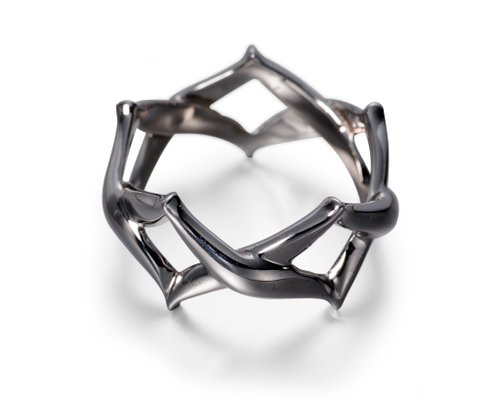 Majade Jewelry Design 純銀紳士交叉戒指 硫化925銀飾寬版戒指 純銀男戒 中性質感黑戒指