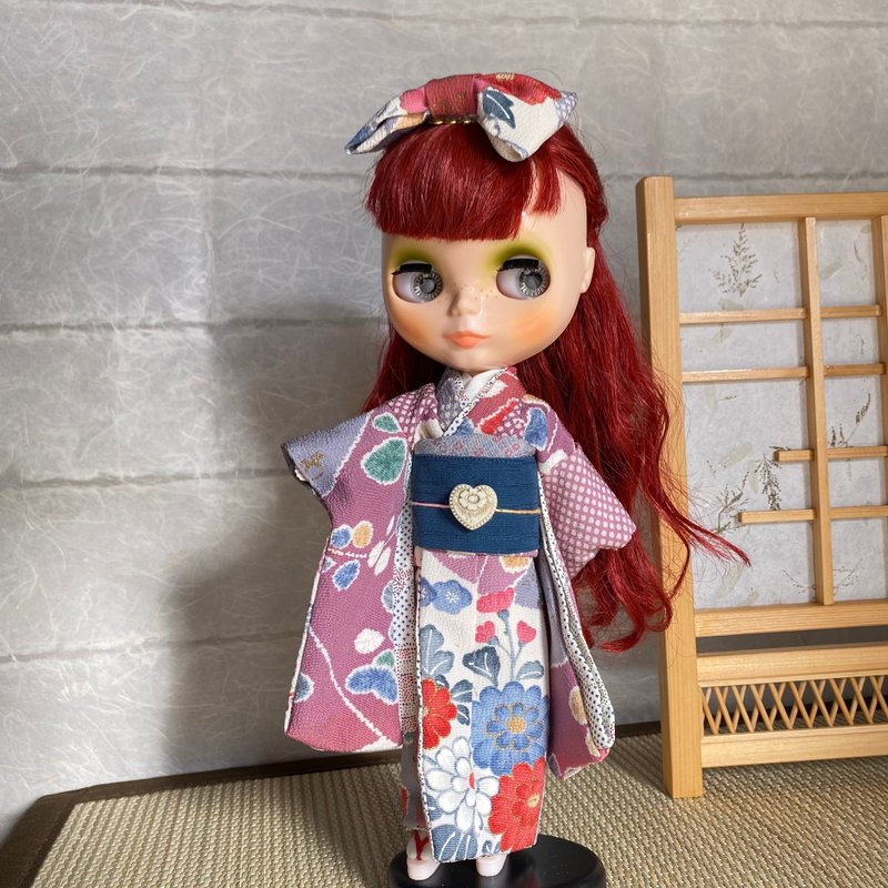 Kimono for Blythe doll - ตุ๊กตา - ผ้าไหม สีแดง