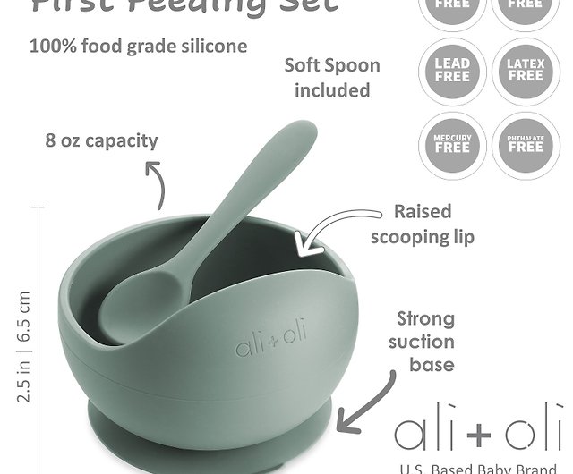 Ali+Oli Suction Bowl & Spoon Set (Sage)