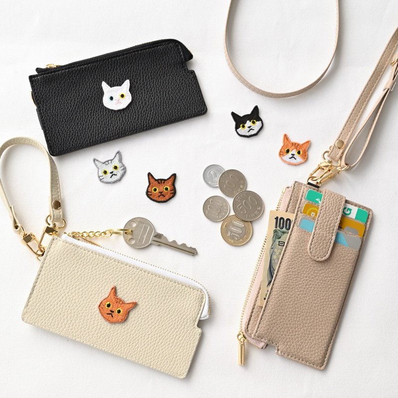 フラグメントケース 【 simple ワッペン 猫 】 刺繍 くすみ ミニ財布 薄型 コンパクト財布 ミニウォレット 小さい財布 長財布 A249I - 錢包/皮夾/長短夾 - 人造皮革 咖啡色