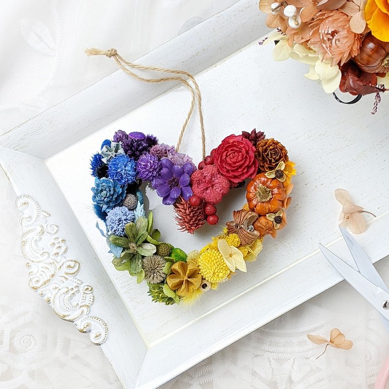 Dry Small Wreath-My Rainbow Heart LGBT Rainbow Wreath Christmas Gift - Dried Flowers & Bouquets - Plants & Flowers Multicolor