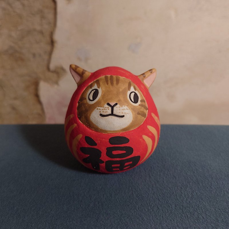 Orange Cat Tumbler Ceramic Ornament - ของวางตกแต่ง - ดินเผา สีแดง