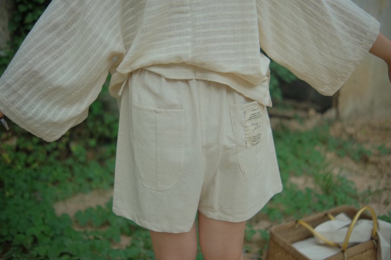 Lower waste Shorts | Chiang Mai Cotton - 女上衣/長袖上衣 - 棉．麻 白色