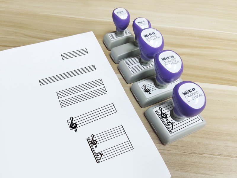 blank staff music self ink stamp, 5 lines music staff, Music stamp - ตราปั๊ม/สแตมป์/หมึก - พลาสติก สีดำ