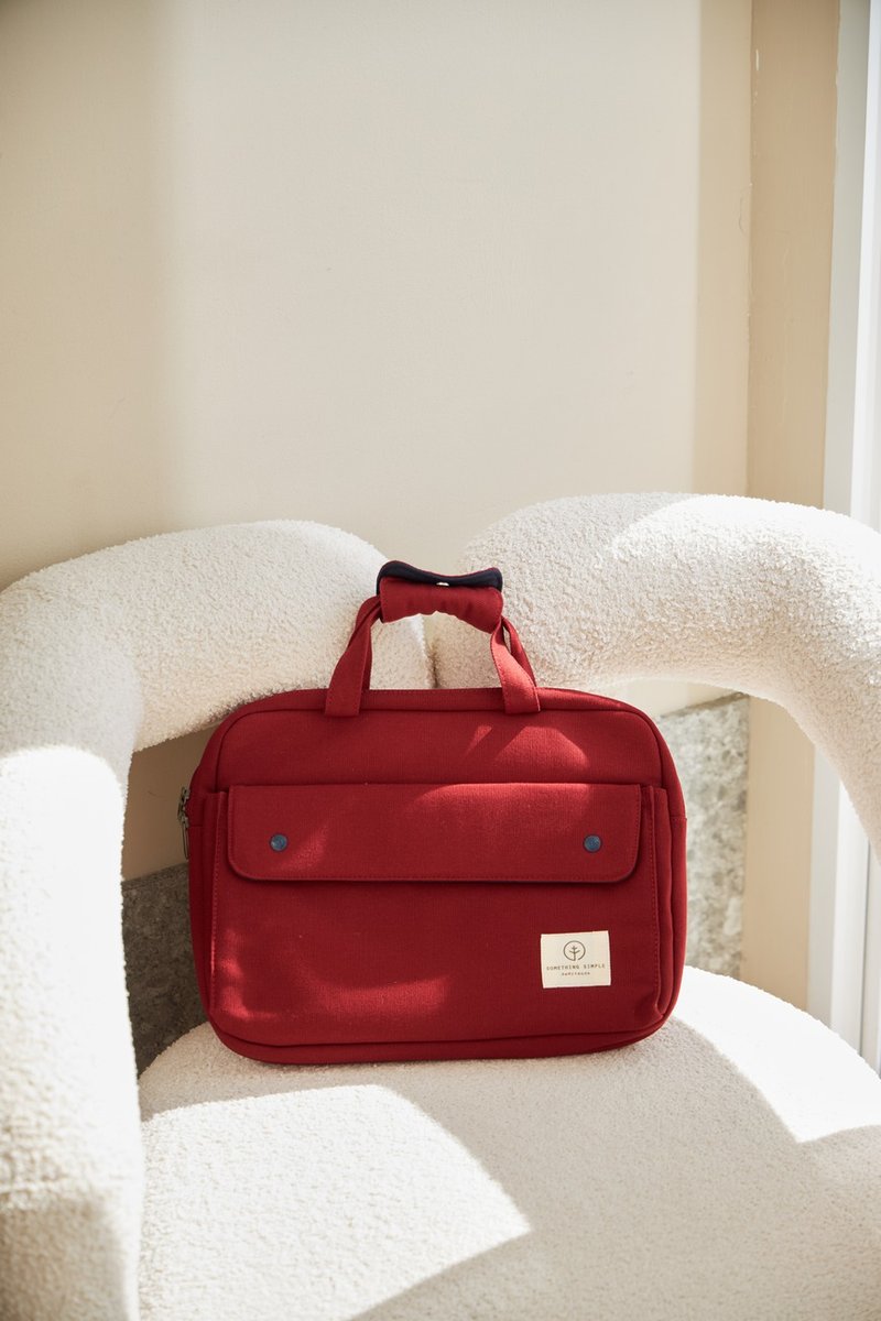 PAVE - canvas laptop bag (red) - กระเป๋าแล็ปท็อป - ผ้าฝ้าย/ผ้าลินิน สีแดง