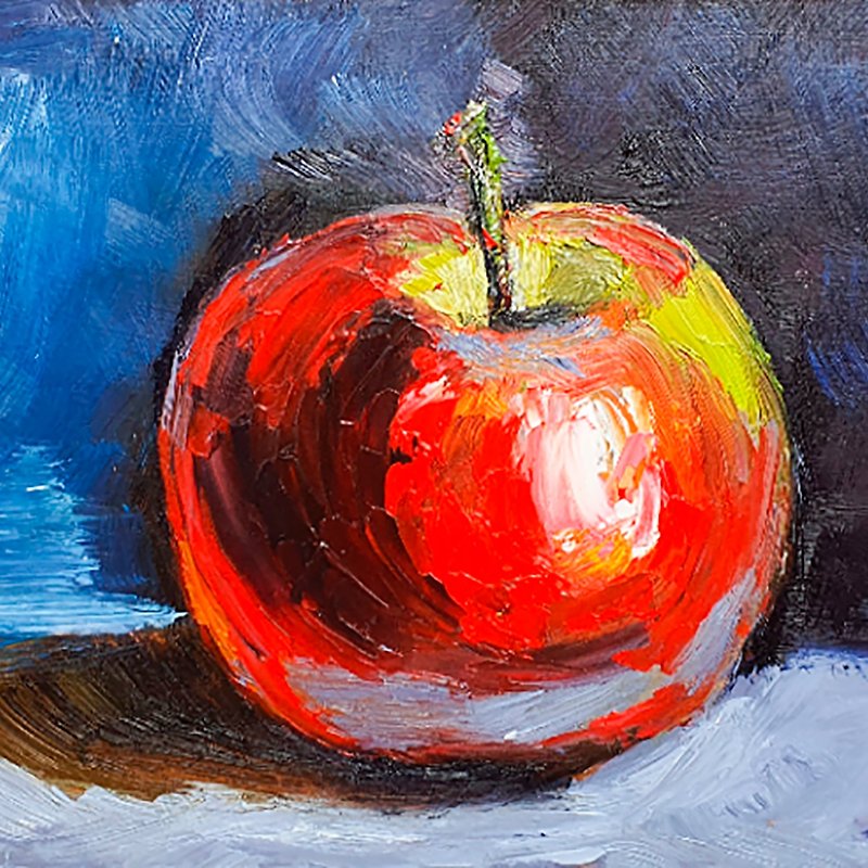 Apple Painting Food Original Art Fruits Wall Art Kitchen Artwork Vegetable Art - 掛牆畫/海報 - 其他材質 紅色