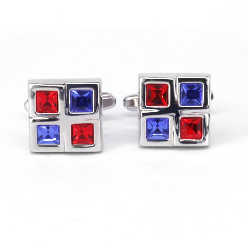 Square Window Blue and Red Crystals Cufflinks - 袖扣 - 其他金屬 